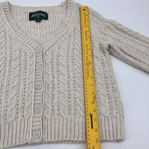 American Eagle Ivory Chunky Cable Knit Cardigan Sweater sz M Rory Gilmore - Picture 10 of 10
